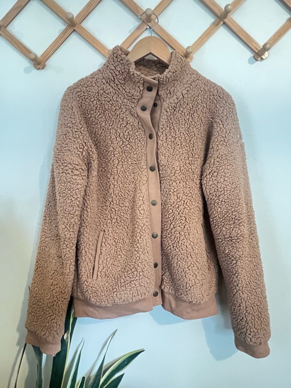 Avenue Plush Teddy Snap Jacket - Taupe Brown